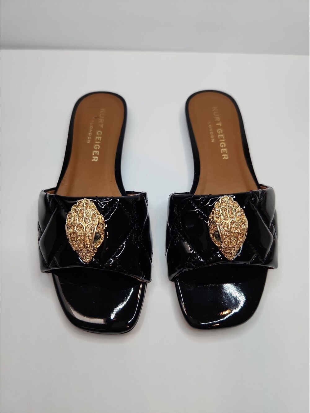 Kurt Geiger London Sandals Womens 36.5 7 Blk Patent Eagle Rhinestone Slides RARE